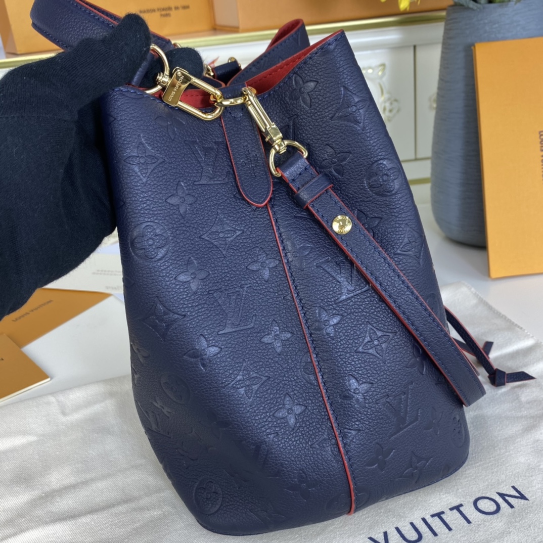 Louis Vuitton NEONOE MM Bucket Bag Monogram Empreinte M45306 Navy/Red